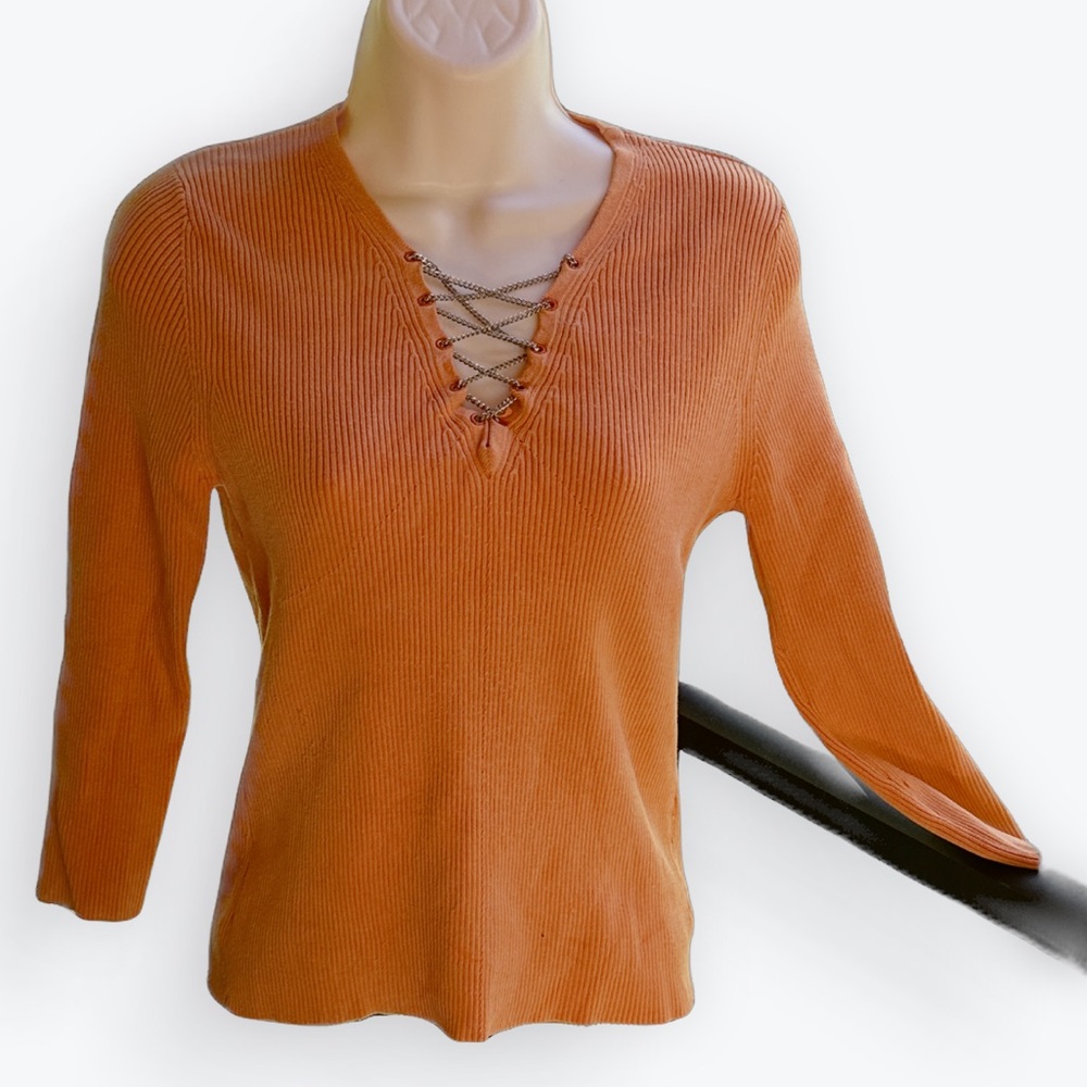 Retro-70s Fairy-Grunge Subversive Orange Whimsy Chain-Laced Silk-blend Sweater~M